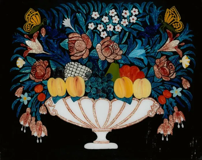 Framed Print : Still Life - Flowers and Fruit in White and Pink Bowl, 1840-60. Creator: Unknown Framed Print : Still Life - Flowers and Fruit in White and Pink Bowl, 1840-60. Creator: Unknown