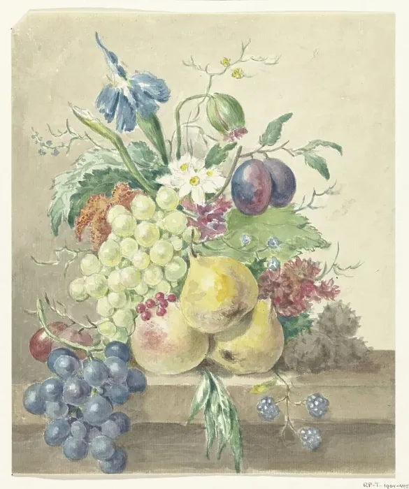Framed Print : Still life of flowers and fruits, 1775-1833. Creator: Jean Bernard Framed Print : Still life of flowers and fruits, 1775-1833. Creator: Jean Bernard