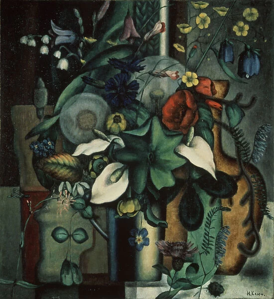 Still life with flowers and jug, 1929. Artist: Klyun, Ivan Vassilyevich (1873-1942)