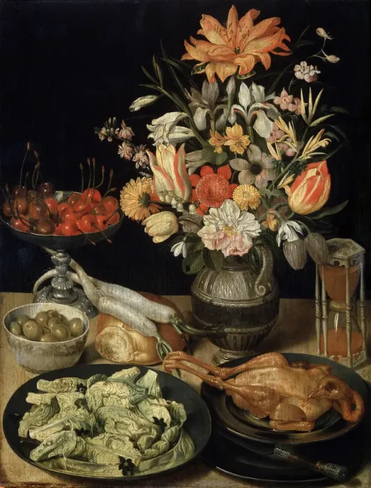Framed Print : Still Life with Flowers and Snack, c1630-c1635. Artist: Georg Flegel Framed Print : Still Life with Flowers and Snack, c1630-c1635. Artist: Georg Flegel