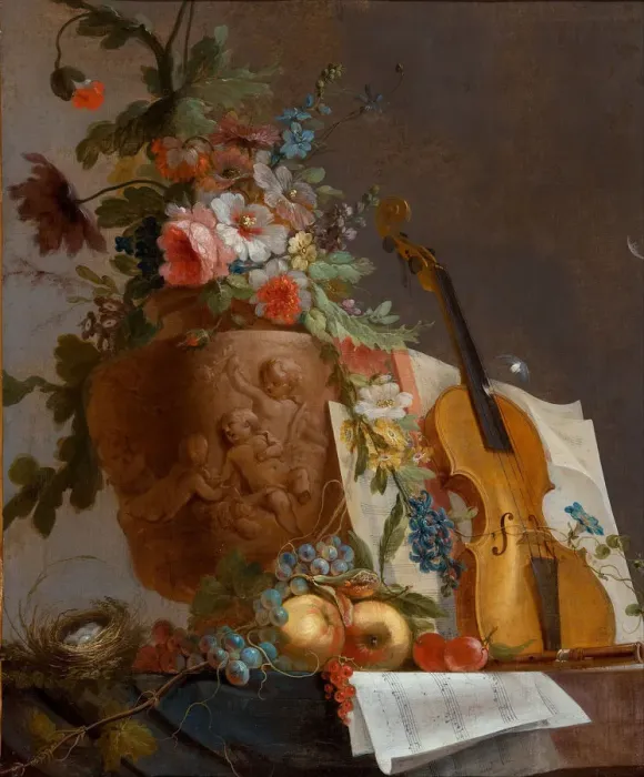 Framed Print : Still life with flowers and a violin, c. 1750. Artist: Bachelier, Jean-Jacques (1724-1806) Framed Print : Still life with flowers and a violin, c. 1750. Artist: Bachelier, Jean-Jacques (1724-1806)