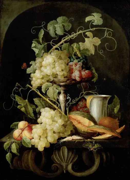 Framed Print : Still life with fruit, 1650-1660. Creator: Hecke, Jan van den (1620-1684) Framed Print : Still life with fruit, 1650-1660. Creator: Hecke, Jan van den (1620-1684)