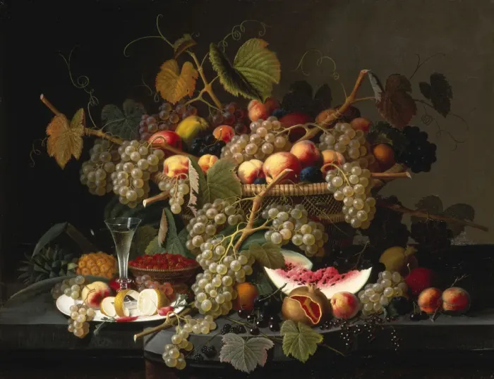 Framed Print : Still Life with Fruit, 1852. Creator: Severin Roesen Framed Print : Still Life with Fruit, 1852. Creator: Severin Roesen
