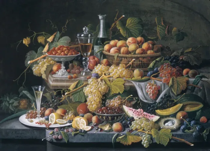 Framed Print : Still Life: Fruit, 1855. Creator: Severin Roesen Framed Print : Still Life: Fruit, 1855. Creator: Severin Roesen