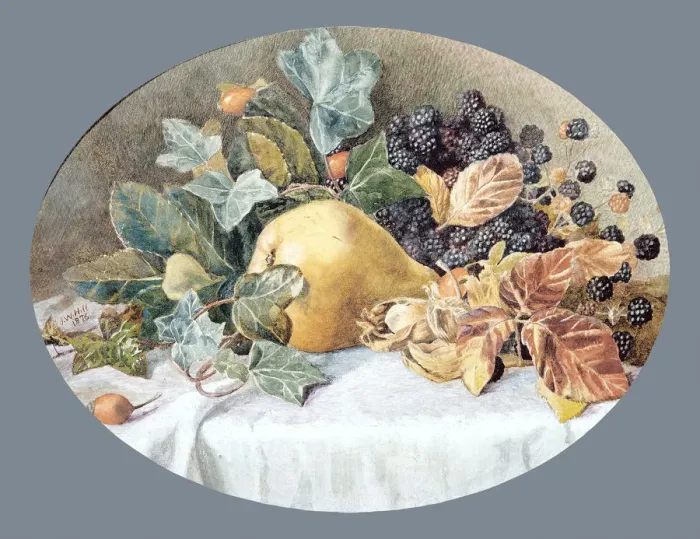 Framed Print : Still Life with Fruit, 1876. Creator: John William Hill Framed Print : Still Life with Fruit, 1876. Creator: John William Hill