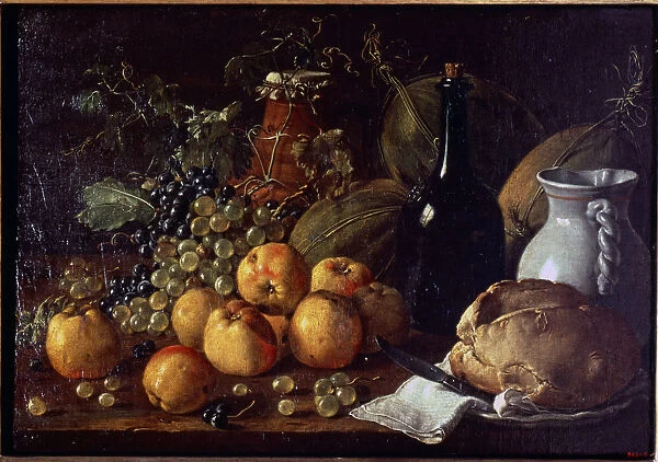 Still Life with Fruit and bread by Luis Melendez