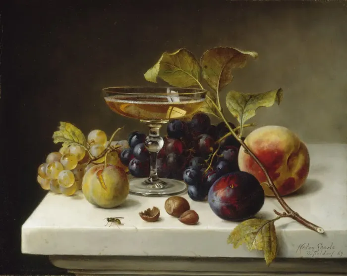 Framed Print : Still Life with Fruit and Champagne, 1869. Creator: Helen Searle Framed Print : Still Life with Fruit and Champagne, 1869. Creator: Helen Searle