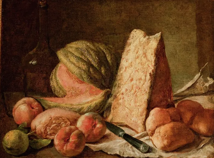 Framed Print : Still Life with Fruit and Cheese, 2nd half of 18th century. Creator: Giacomo Ceruti Framed Print : Still Life with Fruit and Cheese, 2nd half of 18th century. Creator: Giacomo Ceruti