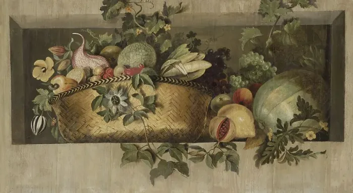 Framed Print : Still Life with Fruit and Flower Garlands, 1645-1650. Creator: Jacob van Campen Framed Print : Still Life with Fruit and Flower Garlands, 1645-1650. Creator: Jacob van Campen