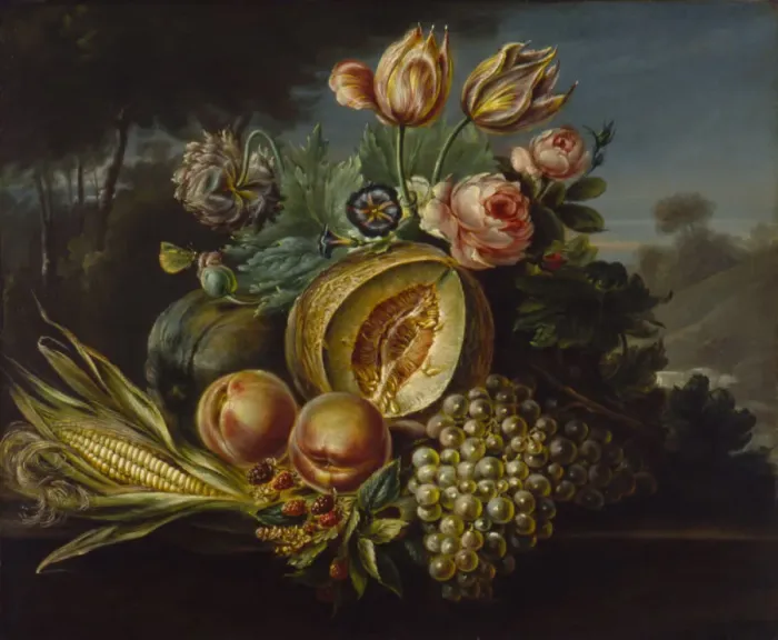 Framed Print : Still Life with Fruit and Flowers, 1824. Creator: Cornelius de Beet Framed Print : Still Life with Fruit and Flowers, 1824. Creator: Cornelius de Beet