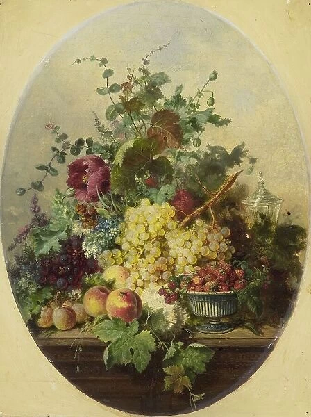 Still life with fruit and flowers, 1850-1853. Creator: Louis Martinet