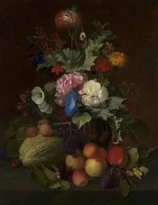 Framed Print : Still Life with Fruit and Flowers, 1852. Creator: Otto Didrik Ottesen Framed Print : Still Life with Fruit and Flowers, 1852. Creator: Otto Didrik Ottesen