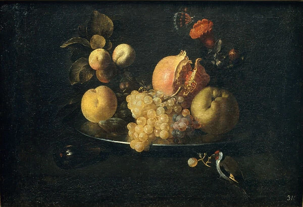 Still Life with Fruit and Goldfinch. Artist: Zurbaran, Juan de (1620-1649)