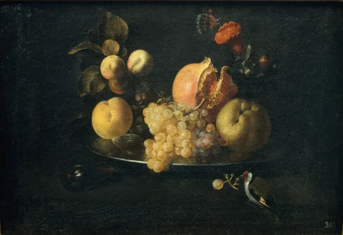 Framed Print : Still Life with Fruit and Goldfinch. Artist: Zurbaran, Juan de (1620-1649) Framed Print : Still Life with Fruit and Goldfinch. Artist: Zurbaran, Juan de (1620-1649)
