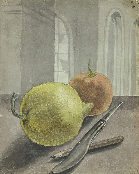 Still life with fruit, knife and pencil. 1779-1785. Creator: Jan Brandes