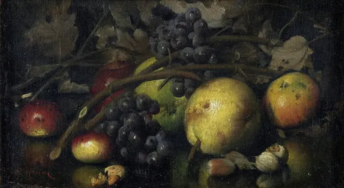 Framed Print : Still life with fruit, late 19th to early 20th century. Creator: Carducius Plantagenet Ream Framed Print : Still life with fruit, late 19th to early 20th century. Creator: Carducius Plantagenet Ream