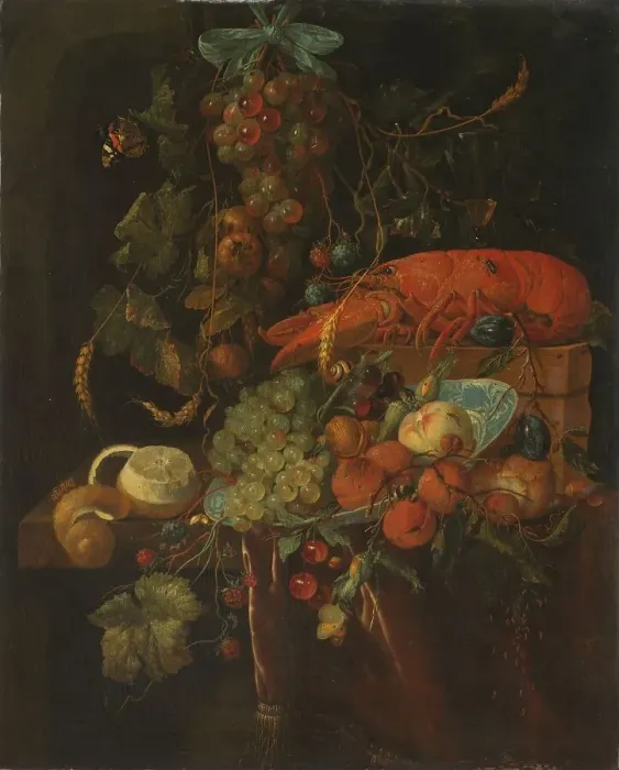 Framed Print : Still Life with Fruit and a Lobster, 1640-1700. Creator: Unknown Framed Print : Still Life with Fruit and a Lobster, 1640-1700. Creator: Unknown