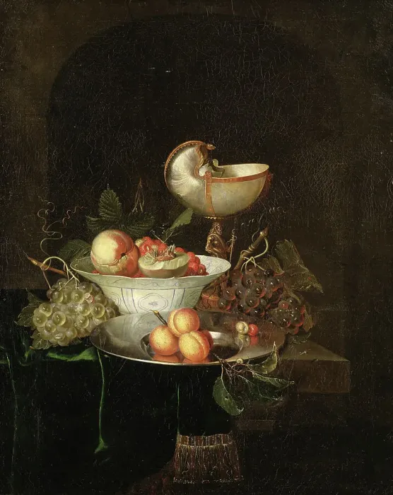 Framed Print : Still Life with Fruit and a Nautilus Goblet. Creator: Nicolaes van Gelder Framed Print : Still Life with Fruit and a Nautilus Goblet. Creator: Nicolaes van Gelder
