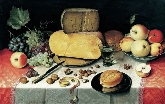 Framed Print : Still Life with Fruit, Nuts and Cheese, 1613. Creator: Dijck (Dyck), Floris Claesz. (ca. 1575-1651) Framed Print : Still Life with Fruit, Nuts and Cheese, 1613. Creator: Dijck (Dyck), Floris Claesz. (ca. 1575-1651)