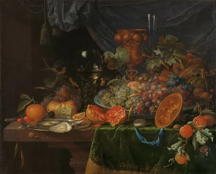 Framed Print : Still Life with Fruit and Oysters, 1660-1679. Creator: Abraham Mignon Framed Print : Still Life with Fruit and Oysters, 1660-1679. Creator: Abraham Mignon