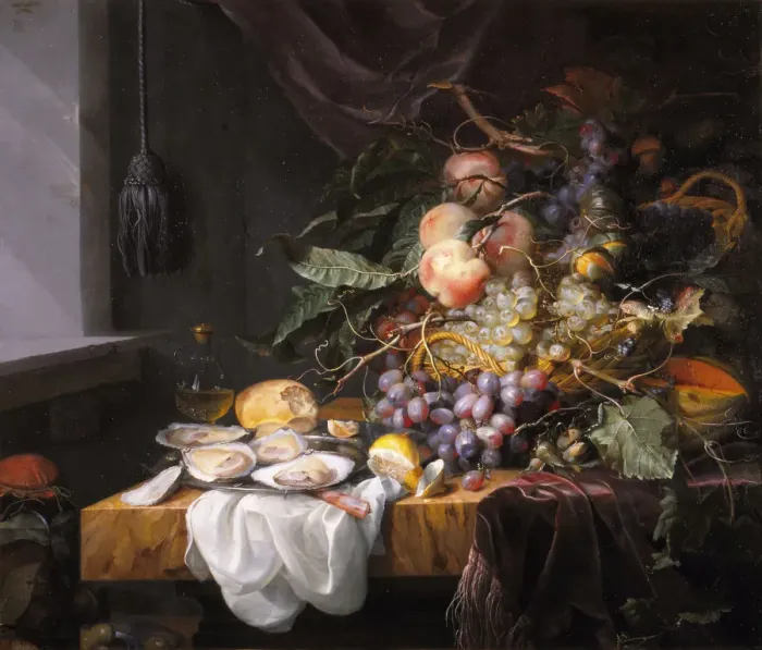 Framed Print : Still Life with fruit and oysters. Artist: Walscapelle, Jacob van (1644-1727) Framed Print : Still Life with fruit and oysters. Artist: Walscapelle, Jacob van (1644-1727)
