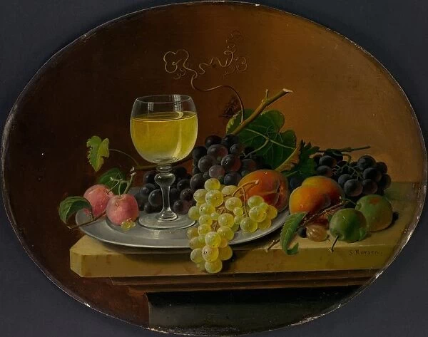 Still Life Fruit and Wine Glass, 1865-70. Creator: Severin Roesen