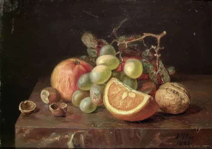 Framed Print : Still Life with Fruits, 1847. Creator: Frants Diderik Boe Framed Print : Still Life with Fruits, 1847. Creator: Frants Diderik Boe