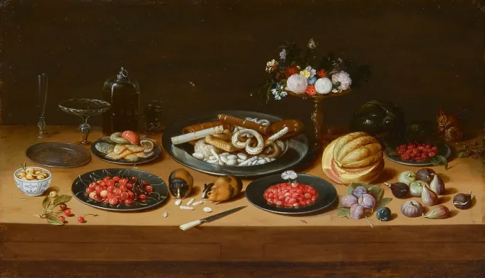 Framed Print : Still life with fruits, pastries, a tazza and guinea pig. Creator: Kessel, Jan van, the Elder (1626-1679) Framed Print : Still life with fruits, pastries, a tazza and guinea pig. Creator: Kessel, Jan van, the Elder (1626-1679)