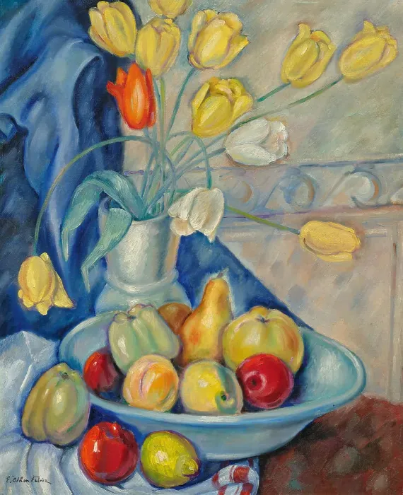 Framed Print : Still life with fruits and tulips, 1927-1928. Creator: Friesz, Achille-Emile-Othon (1879-1949) Framed Print : Still life with fruits and tulips, 1927-1928. Creator: Friesz, Achille-Emile-Othon (1879-1949)