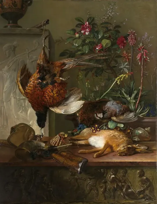 Framed Print : Still Life with Game and a Greek Stele: Allegory of Autumn, 1818. Creator: Georgius Jacobus Johannes van Os Framed Print : Still Life with Game and a Greek Stele: Allegory of Autumn, 1818. Creator: Georgius Jacobus Johannes van Os