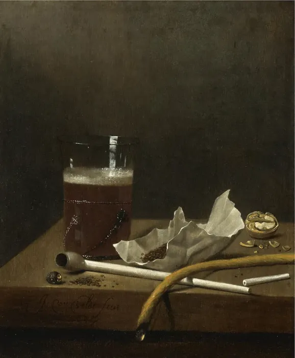 Framed Print : Still life with a glass of beer, a pipe, tobacco and other requisites of smoking, 1658. Artist: Velde, Jan Jansz. van de III (1620-1662) Framed Print : Still life with a glass of beer, a pipe, tobacco and other requisites of smoking, 1658. Artist: Velde, Jan Jansz. van de III (1620-1662)