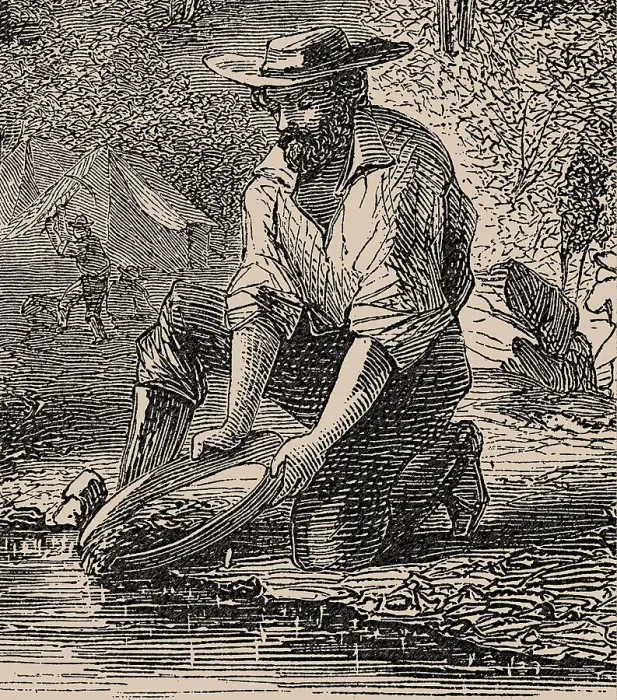 Framed Print : The life of the gold diggers. (Harper's Weekly), 1860. Creator: Anonymous Framed Print : The life of the gold diggers. (Harper's Weekly), 1860. Creator: Anonymous