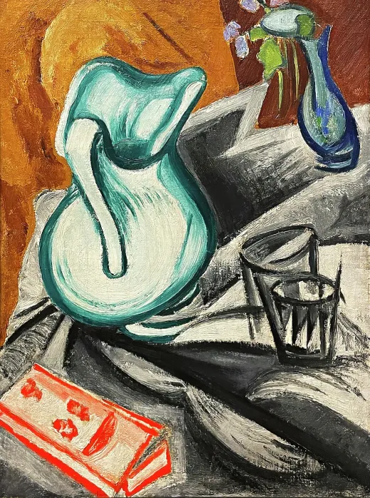Framed Print : Still Life with Green Jug, 1913. Creator: Rozanova, Olga Vladimirovna (1886-1918) Framed Print : Still Life with Green Jug, 1913. Creator: Rozanova, Olga Vladimirovna (1886-1918)
