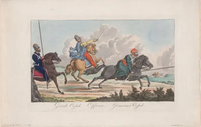 Framed Print : Life-Guards Cossack, Officer and Cossack. Artist: Geissler, Christian Gottfried Heinrich (1770-1844) Framed Print : Life-Guards Cossack, Officer and Cossack. Artist: Geissler, Christian Gottfried Heinrich (1770-1844)