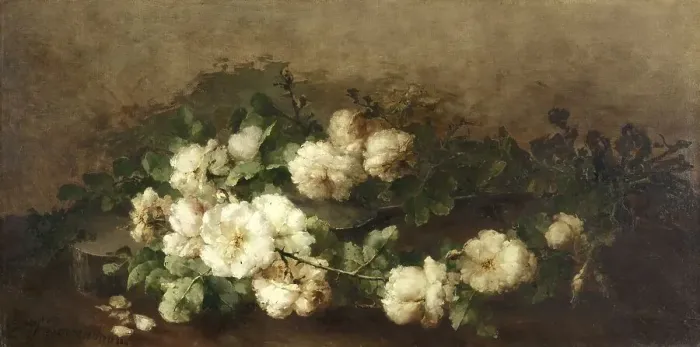 Framed Print : Still life with guitar and roses, 1880-1896. Creator: Marguerite Roosenboom Framed Print : Still life with guitar and roses, 1880-1896. Creator: Marguerite Roosenboom