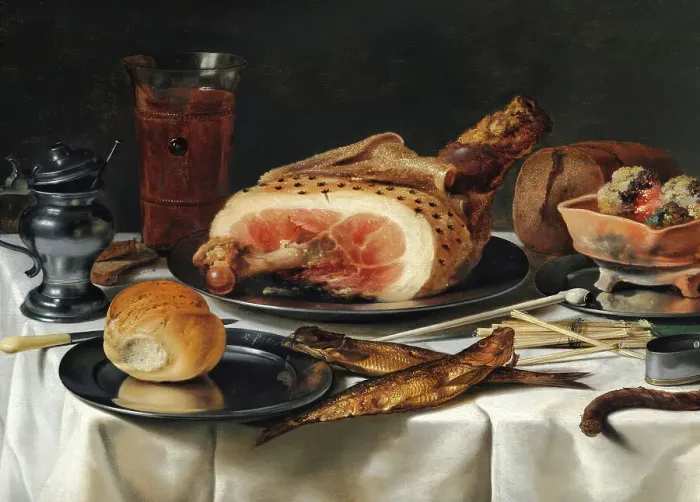 Framed Print : Still Life with Ham, 1625. Creator: Claesz, Pieter (c. 1597-1660) Framed Print : Still Life with Ham, 1625. Creator: Claesz, Pieter (c. 1597-1660)