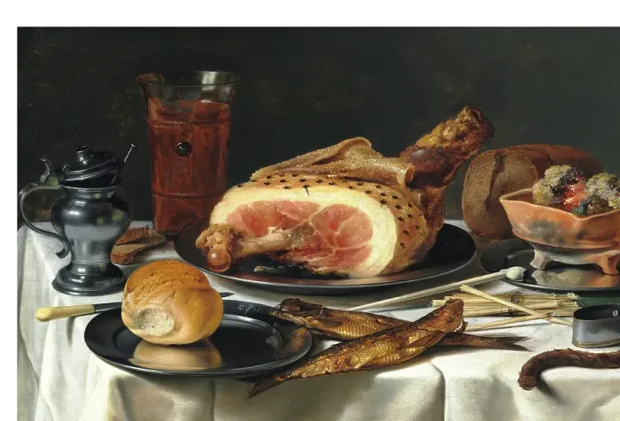 Framed Print : Still Life with Ham, 1625. Creator: Pieter Claesz Framed Print : Still Life with Ham, 1625. Creator: Pieter Claesz