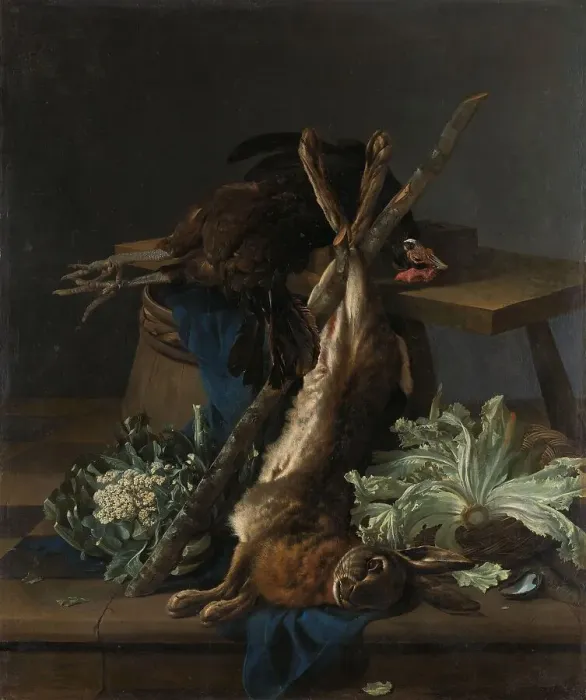 Framed Print : Still Life with Hare and a Black Rooster, 1659. Creator: Cornelis Lelienbergh Framed Print : Still Life with Hare and a Black Rooster, 1659. Creator: Cornelis Lelienbergh
