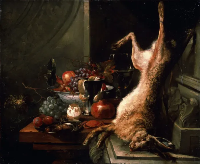 Framed Print : Still life with a Hare, c1680s. Artist: Jan Baptist van Moerkerke Framed Print : Still life with a Hare, c1680s. Artist: Jan Baptist van Moerkerke