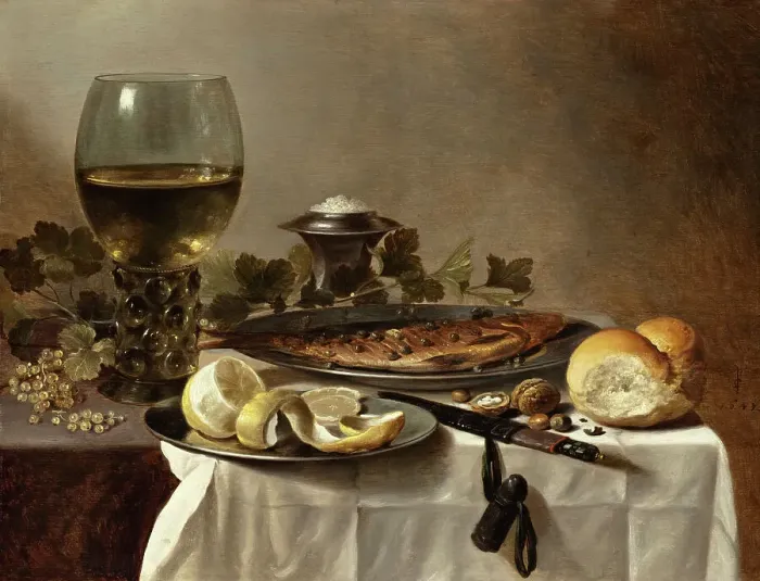 Framed Print : Still Life with Herring, Wine and Bread (image 1 of 2), 1647. Creator: Pieter Claesz Framed Print : Still Life with Herring, Wine and Bread (image 1 of 2), 1647. Creator: Pieter Claesz