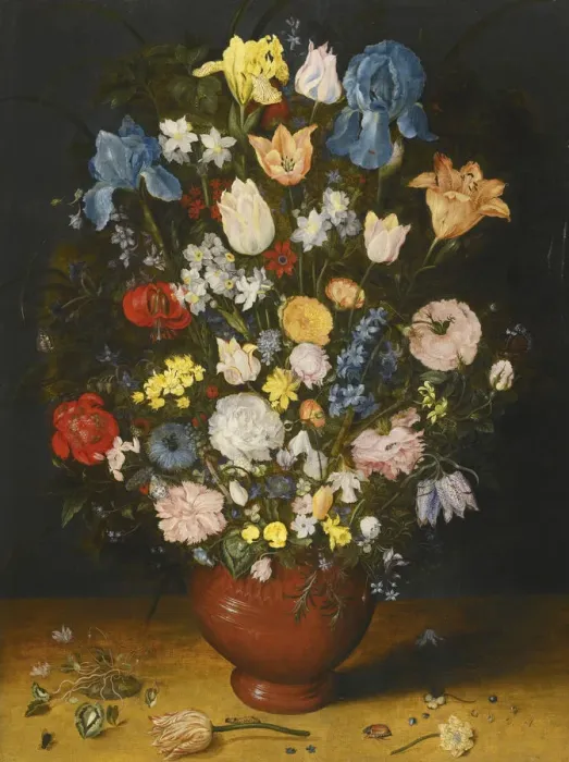 Framed Print : Still life with irises, tulips, roses, and narcissus in a ceramic vase, c. 1600-1605 Framed Print : Still life with irises, tulips, roses, and narcissus in a ceramic vase, c. 1600-1605