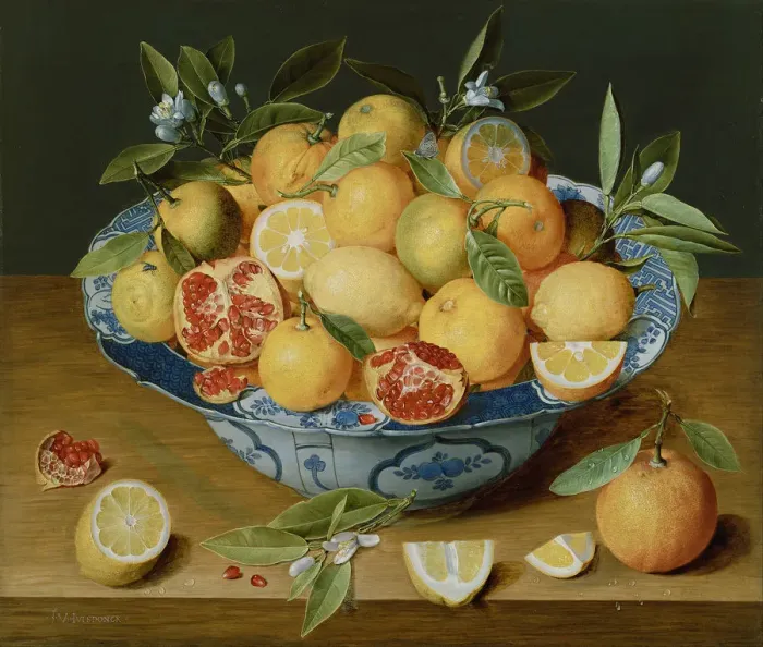 Framed Print : Still Life with Lemons, Oranges and a Pomegranate, c. 1620-1630. Artist: Hulsdonck Framed Print : Still Life with Lemons, Oranges and a Pomegranate, c. 1620-1630. Artist: Hulsdonck