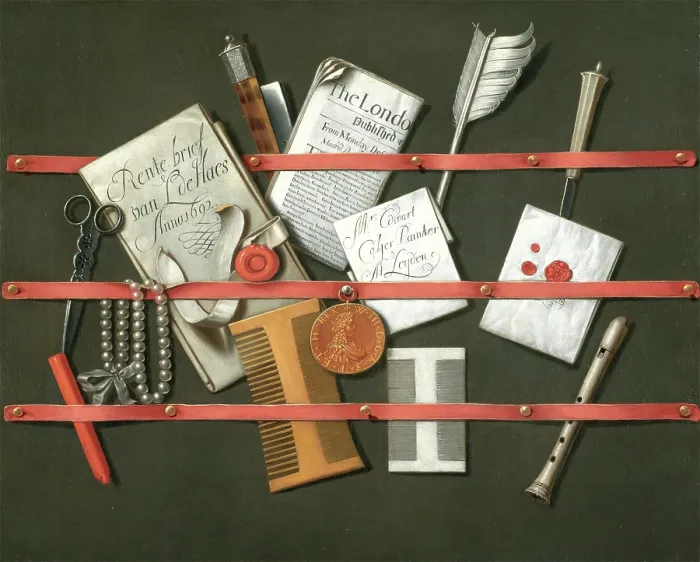 Framed Print : Still Life: A Letter Rack, 1692. Creator: Edwaert Collier Framed Print : Still Life: A Letter Rack, 1692. Creator: Edwaert Collier
