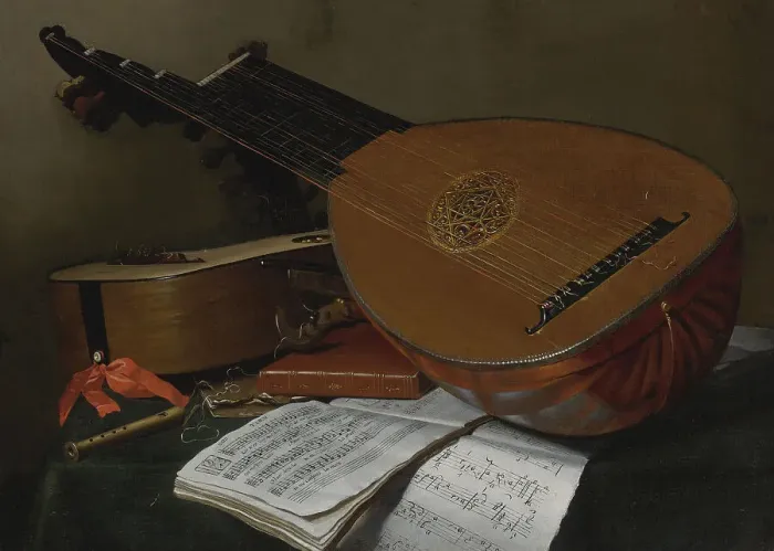 Framed Print : Still life with a lute and a guitar. Artist: Jeaurat de Bertry, Nicolas Henri (1728-1796) Framed Print : Still life with a lute and a guitar. Artist: Jeaurat de Bertry, Nicolas Henri (1728-1796)