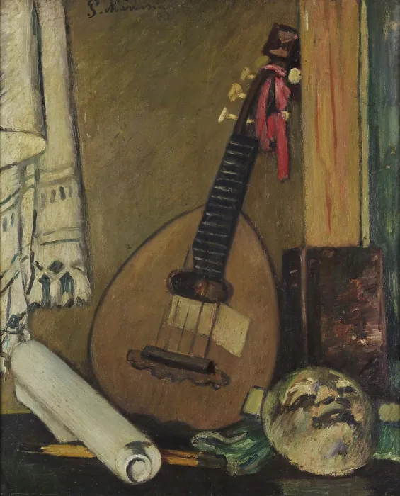 Framed Print : Still Life with a Mandolin, 1925. Creator: Marussig, Pietro (1879-1937) Framed Print : Still Life with a Mandolin, 1925. Creator: Marussig, Pietro (1879-1937)