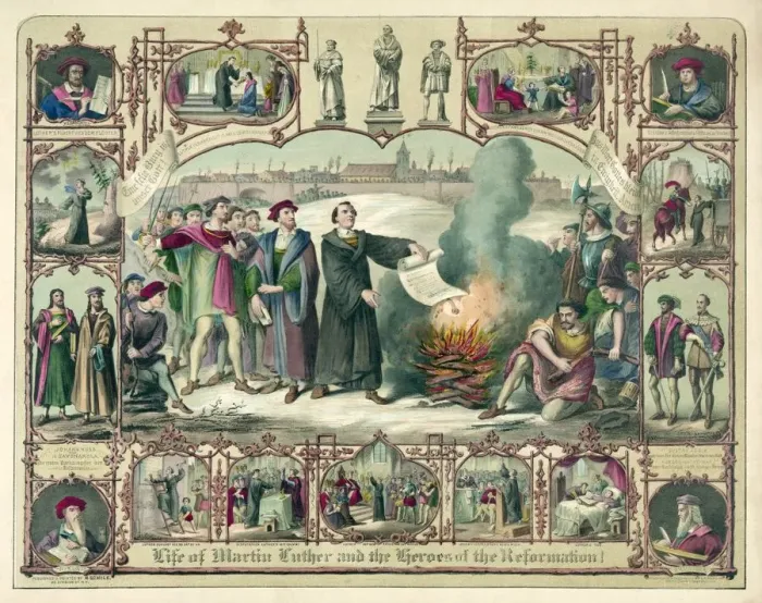 Framed Print : Life of Martin Luther and Heroes of the Reformation!, pub. 1874 (colour lithograph) Framed Print : Life of Martin Luther and Heroes of the Reformation!, pub. 1874 (colour lithograph)