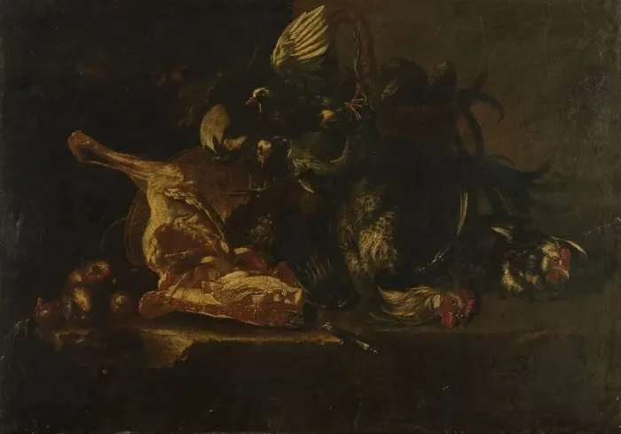 Framed Print : Still life with meat and dead birds, 1660-1671. Creator: Christoffel Puytlinck Framed Print : Still life with meat and dead birds, 1660-1671. Creator: Christoffel Puytlinck