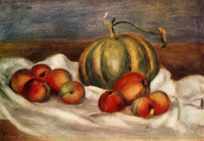 Framed Print : Still Life With Melon And Peaches, 1905, (1948). Creator: Pierre-Auguste Renoir Framed Print : Still Life With Melon And Peaches, 1905, (1948). Creator: Pierre-Auguste Renoir