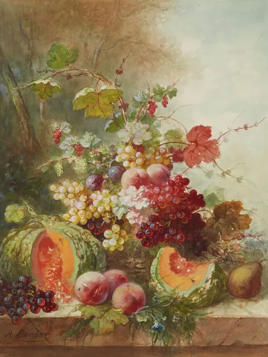 Framed Print : Still Life with Melons, 1865. Creator: Alexandre Couder Framed Print : Still Life with Melons, 1865. Creator: Alexandre Couder