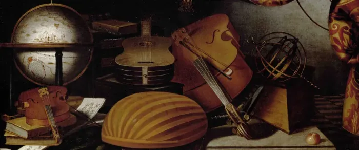 Framed Print : Still Life with Musical Instruments, Globe and Armillary Sphere (Detail), 17th century Framed Print : Still Life with Musical Instruments, Globe and Armillary Sphere (Detail), 17th century